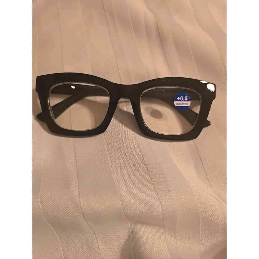 +0.50 Blue Light Reading Glasses Black Oversized Square Statement Frame #0069
